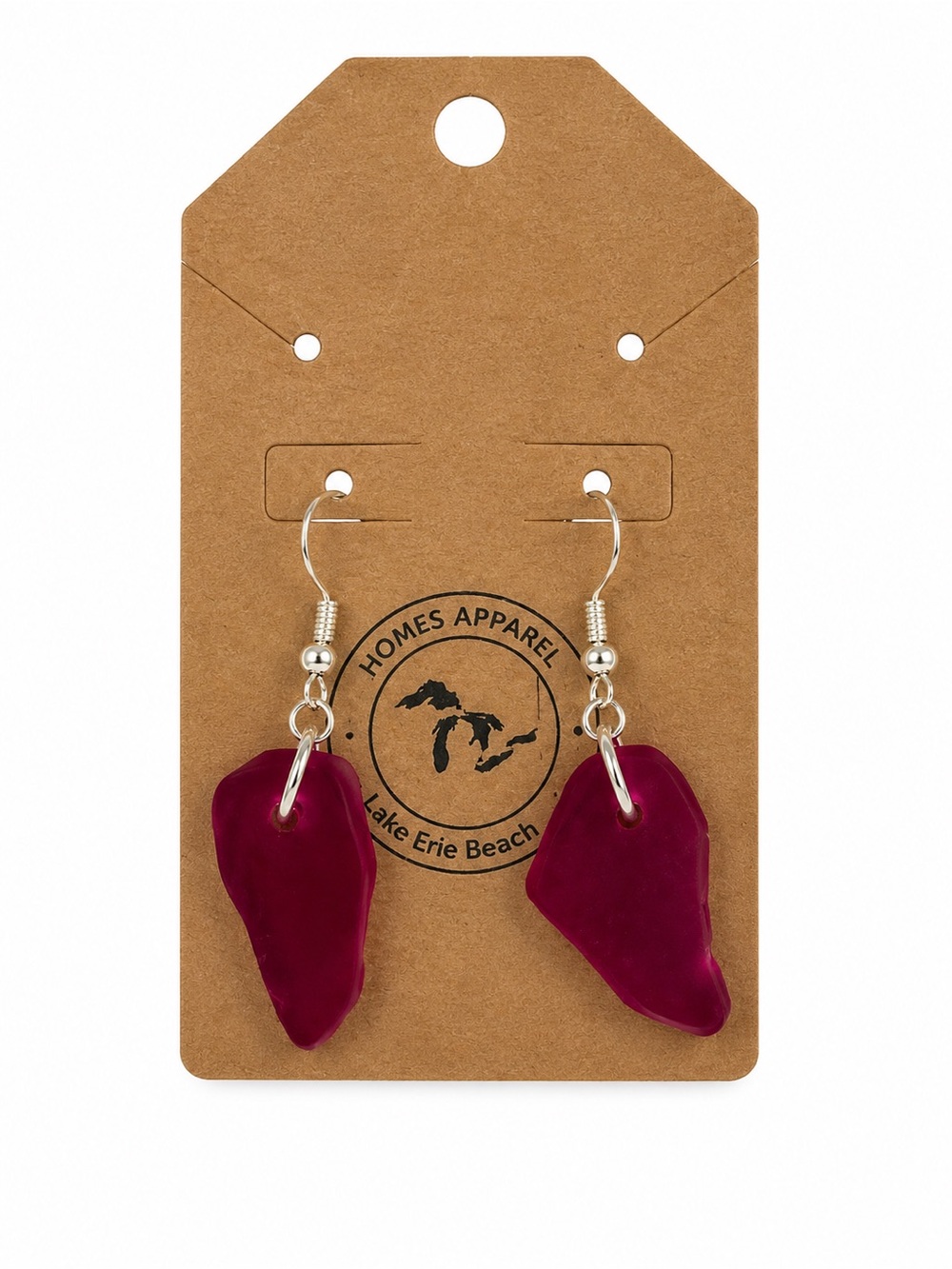 Women's Red Lake Erie Beach Sea Glass Drop Earrings